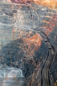 Trucks in Super Pit gold mine, Kalgoorlie, Western Australia