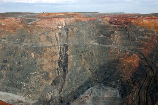 Trucks in Super Pit gold mine, Kalgoorlie, Western Australia