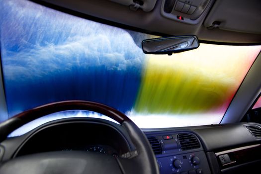 Interior of a car in an automatic car wash