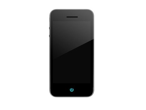 Realistic mobile phone isolated on white background. Modern touch pad device with blank screen and black frame.