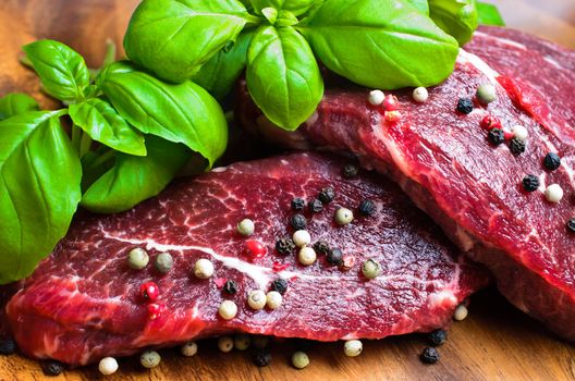 Beef steak on wooden board