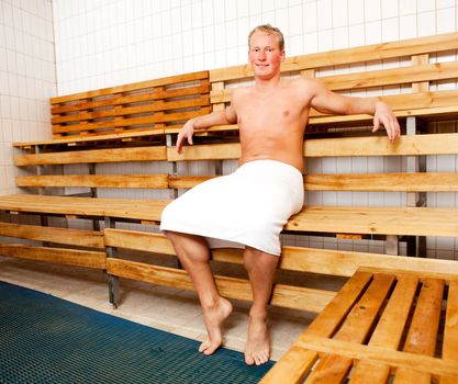 Portrait of a man relaxing in a sauna