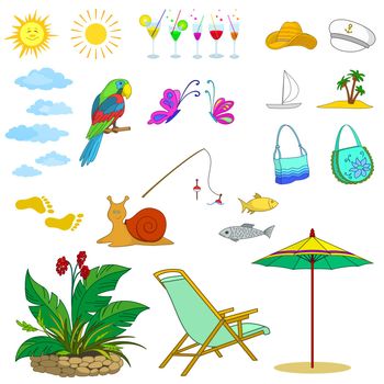Set objects represent summer, exotic and a beach