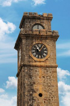 Old fortress tower with clock, constructed by Dutches in 1663 in Galle, Sri Lanka