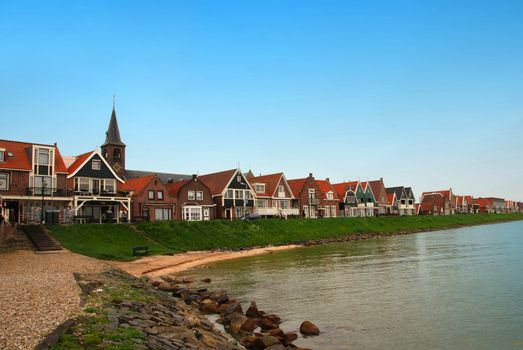 Traditional houses near the sea in a Dutch town Volendam  