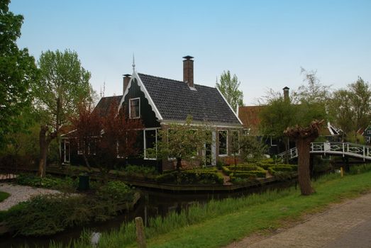 Traditional Dutch houses in town of Zaandam
