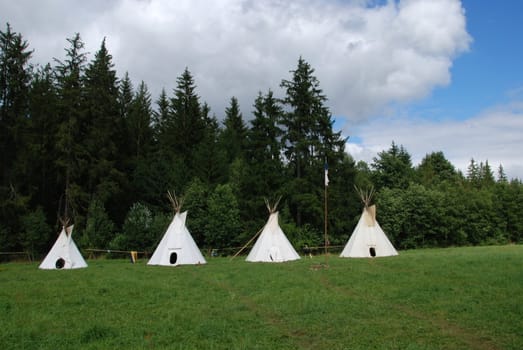 Row of native American sheleters - teepees