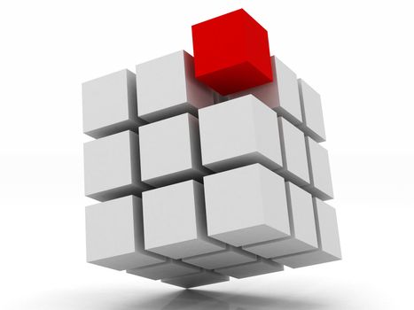 cube white assembling from blocks on a white background