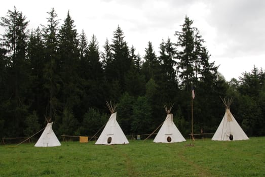 Row of native American sheleters - teepees