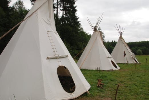 Row of native American sheleters - teepees