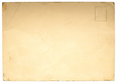 Reverse side of an old postal card isolated on white