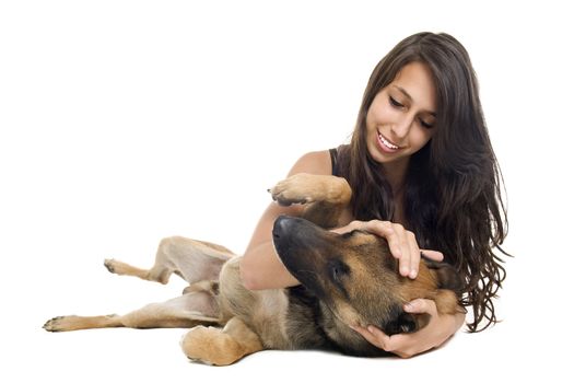 young woman and her purebred belgian sheepdog malinois