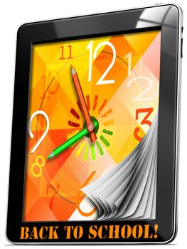 Colorful watch with hands, concept back to school on tablet pc!

