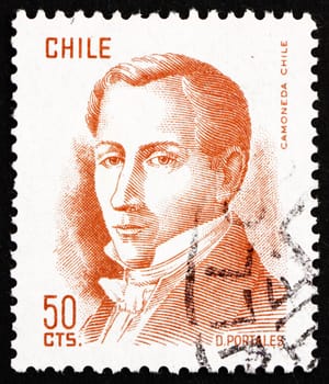 CHILE - CIRCA 1975: a stamp printed in the Chile shows Diego Portales, Statesman, Finance Minister, circa 1975