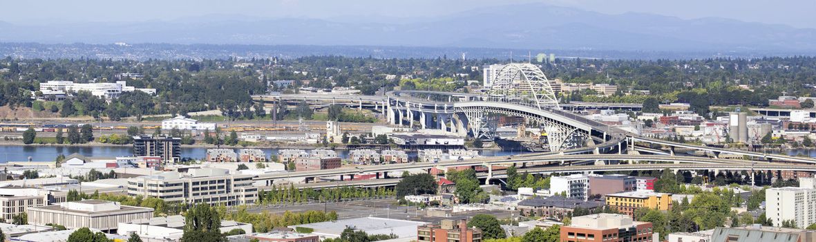 Portland Oregon Fremont Bridge Over Willamette River and Industrial Area Panorama