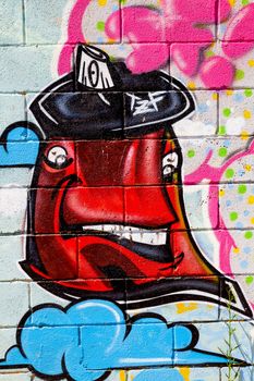 PUERTO REAL, CADIZ, SPAIN-JUL 15: Graffiti of unidentified artist on the first tournament of Graffiti of Puerto Real on Jul 15, 2011, in Puerto Real,  Spain