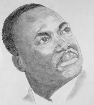Drawing of Martin Luther King with grey pencils