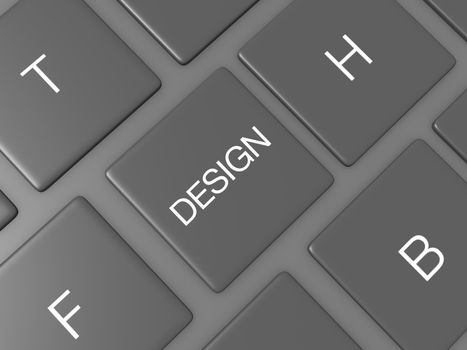 Design key, button on dark computer keyboard.