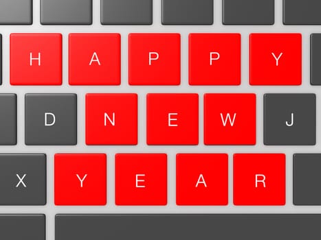 Red happy new year keys, buttons on dark computer keyboard.