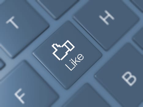 Like key, button on keyboard, blue colored.