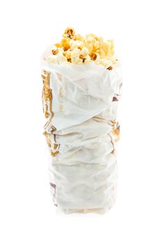 Popcorn in bag isolated on white background