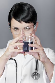 laboratory brunette female doctor on research and development, PHD