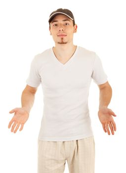 Confused young casual man isolated on white background