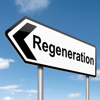 Illustration depicting a roadsign with a regeneration concept. Blue sky background.