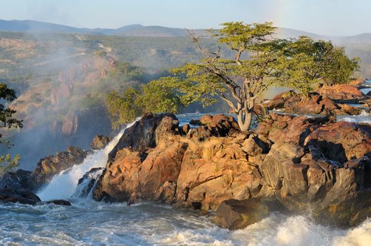 Top of of the Ruacana waterfalls, Namibia at sunrise