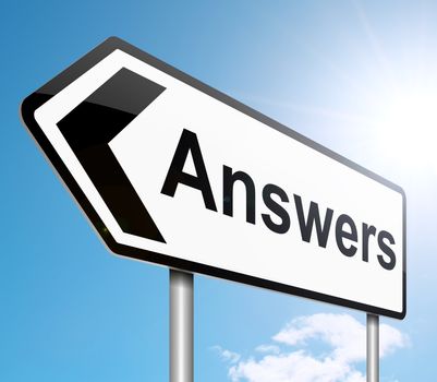 Illustration depicting a roadsign with an answers concept. Blue sky background.
