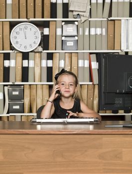 Young Buiness girl on the phone in front of a computer