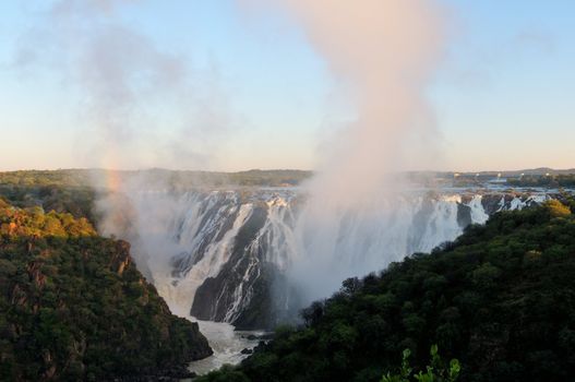 Top of of the Ruacana waterfalls, Namibia at sunrise