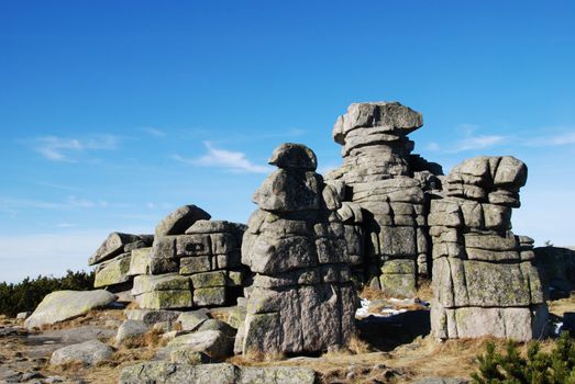 Beautiful rock formations in the Krkonose Mountains, Czech republic