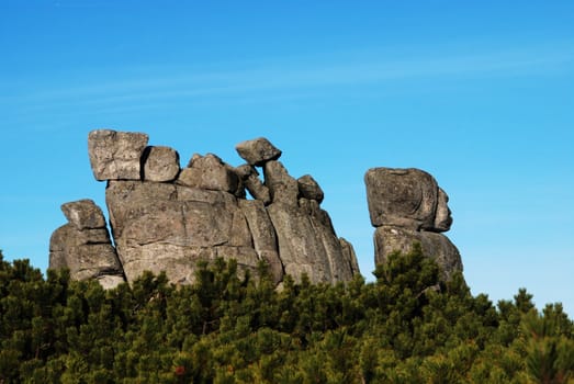 Beautiful rock formations in the Krkonose Mountains, Czech republic