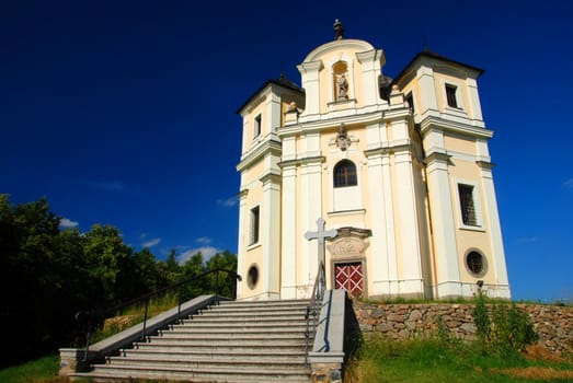 Beautiful baroque church Makova hidden in the woods of Czech country