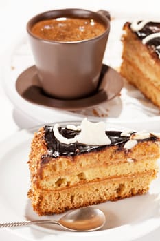 chocolate cake with coffee