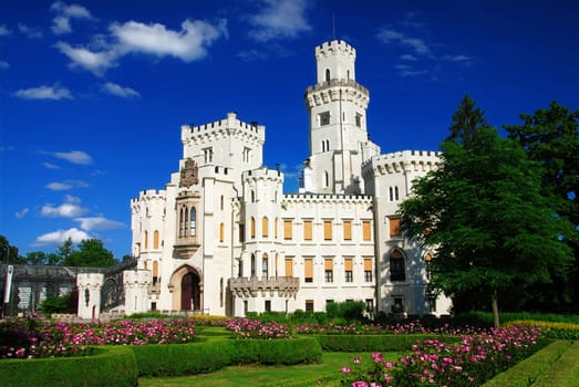 Beautiful renaissance castle Hluboka i the Czech Republic is located in rose gardens