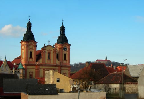           Small Czech village in the country with baroque church