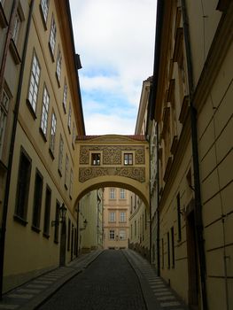        Narrow street in the historical core of Prague,Czech republic   