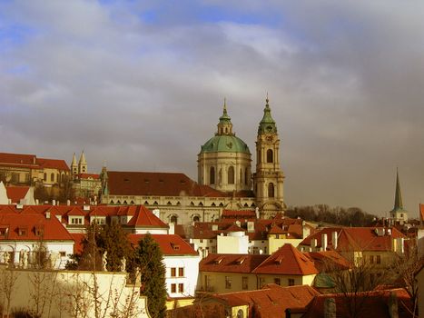           City of Prague with a detail of a St. Nicholas Church. 