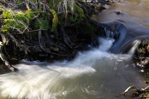 Detail of a wild mountain brook with long exposure