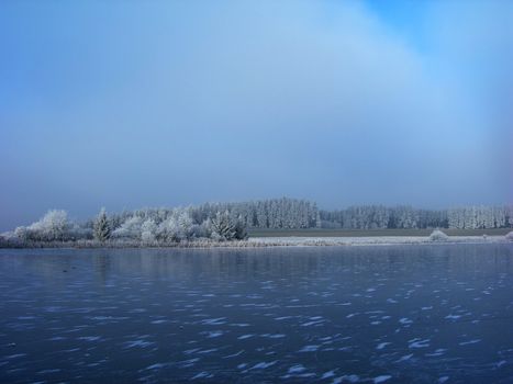           Lake is covered by ice in the winter