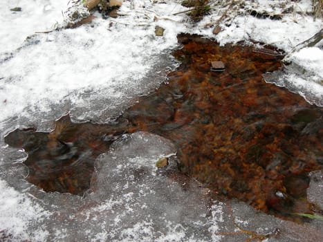           Swift brook is covered by ice in the winter  