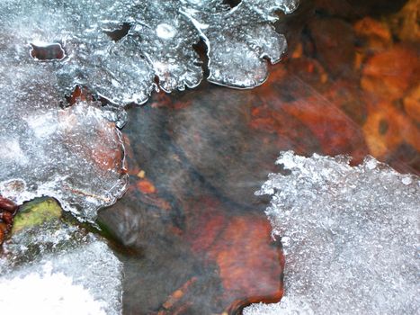   Swift brook is covered by ice in the winter      