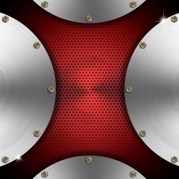 Red and metal business background with circles, grid and reflections