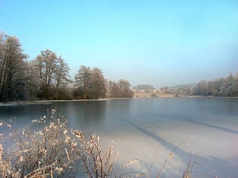      Lake is covered by ice in the winter     