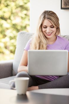 young beautiful woman using a laptop computer at home