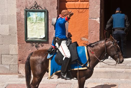 SAN MIGUEL DE ALLENDE, GUANAJUATO/MEXICO � FEBRUARY 15: Mounted police wear traditional uniform in historic town famous for culture and the arts shown on February 15, 2010 in San Miguel de Allende