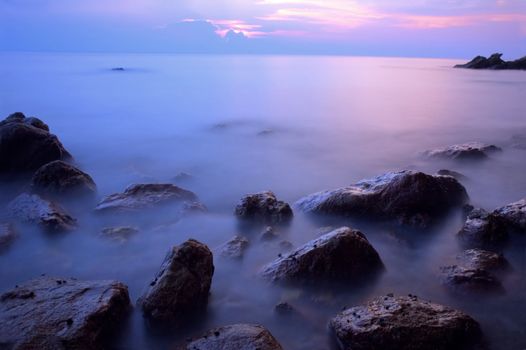 long exposure of rocks at beach