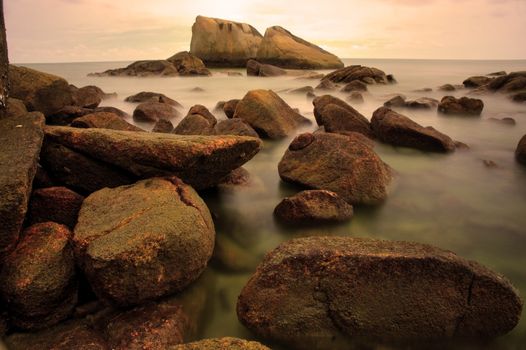 long exposure of rocks at beach